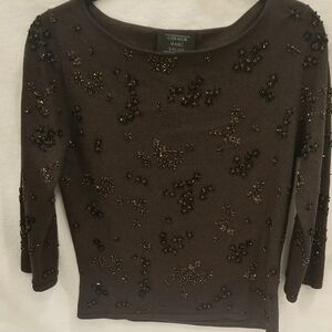 Carmen Marc Valvo Dark Brown Embellished Top